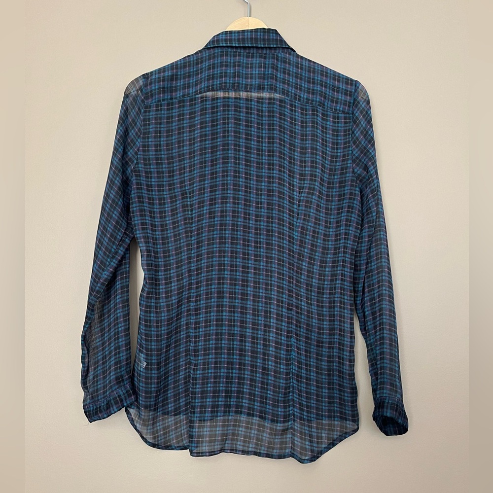 {American Eagle} Plaid Semi-Sheer Button Down Shirt with Ruffle Trim - Medium - Picture 5 of 9